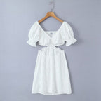 Women's Off-Shoulder Embroidered Cutout Mini Dress