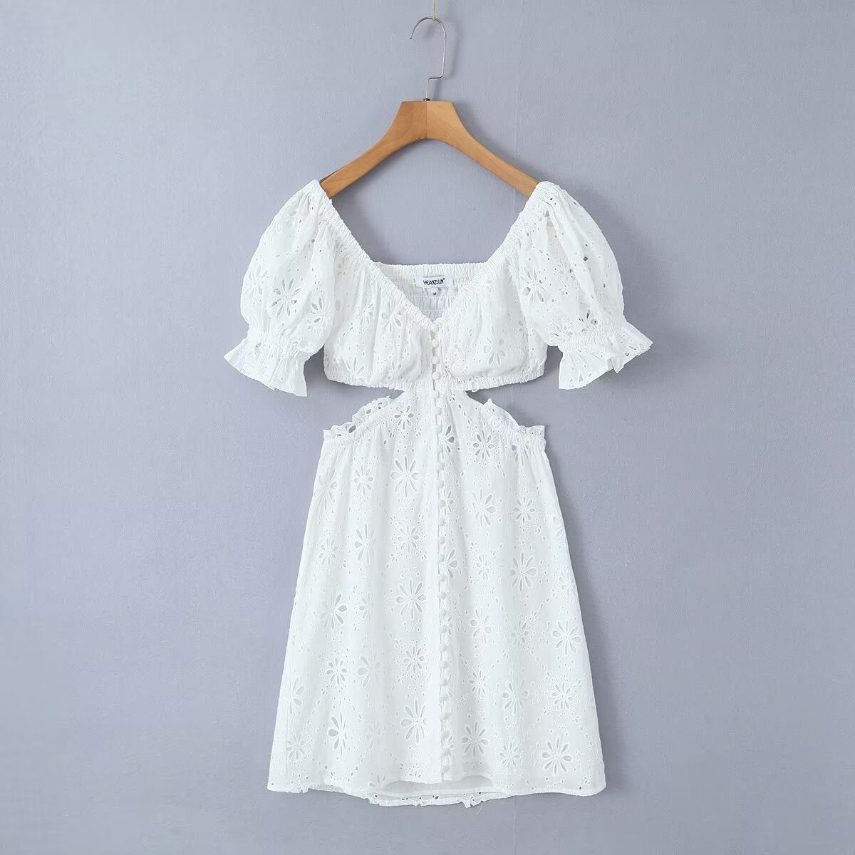 Women's Off-Shoulder Embroidered Cutout Mini Dress
