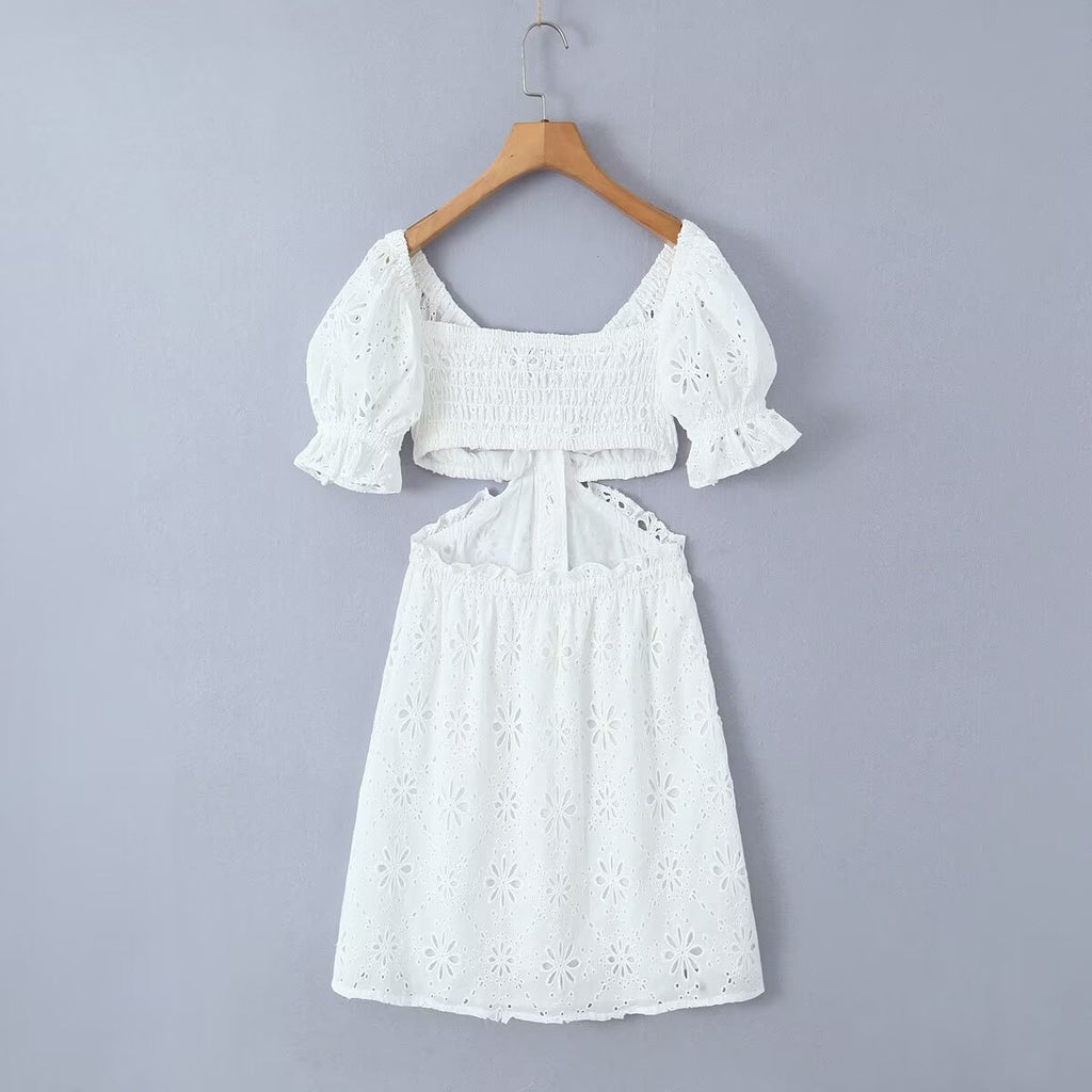 Women's Off-Shoulder Embroidered Cutout Mini Dress