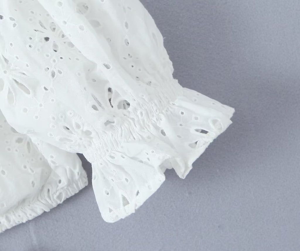 Women's Off-Shoulder Embroidered Cutout Mini Dress