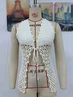 Spring Summer Hollow Out Cutout Beach Holiday Knitted Blouse Coat Beach