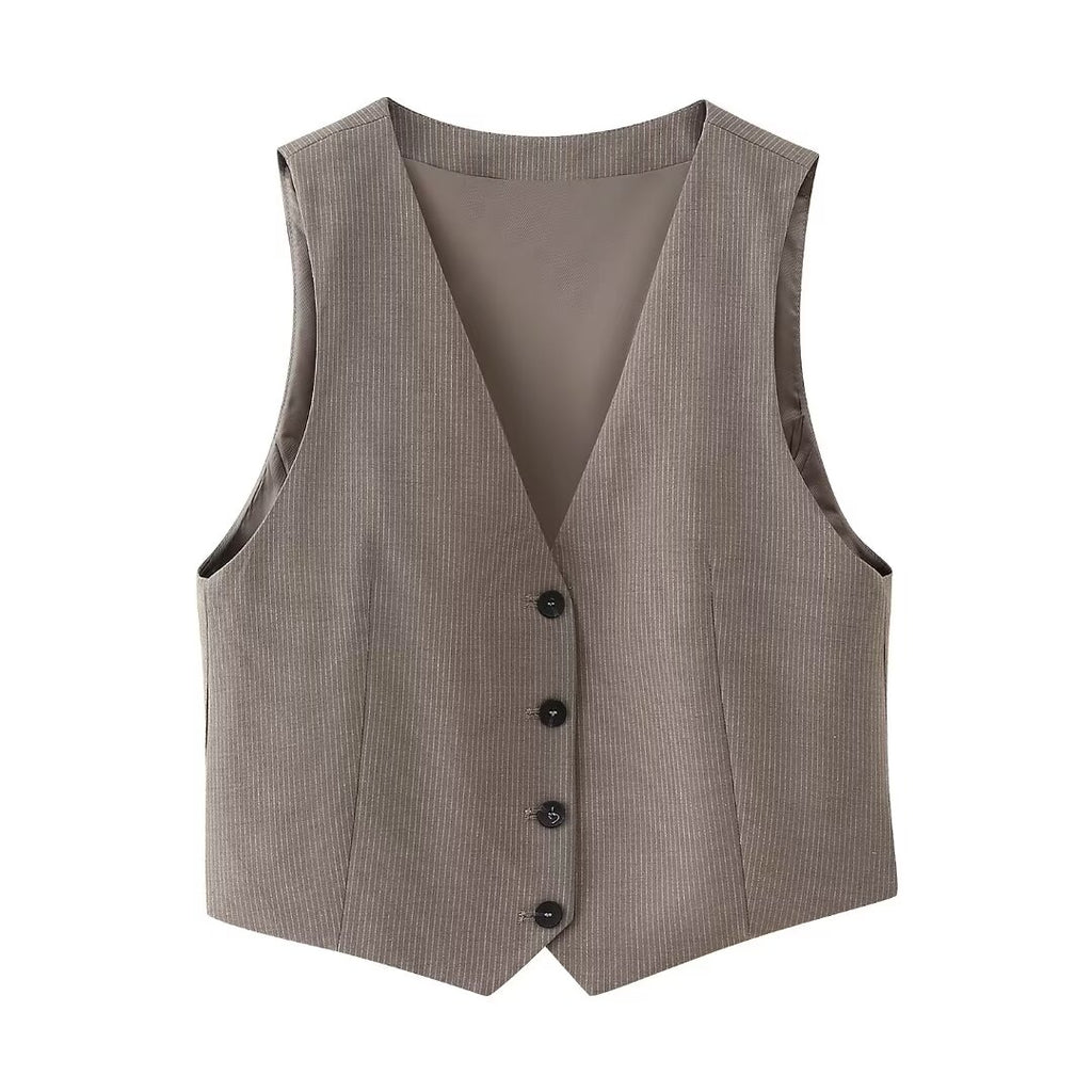 Women's French Ptripe Suit Vest Trousers Suit