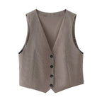 Women's French Ptripe Suit Vest Trousers Suit