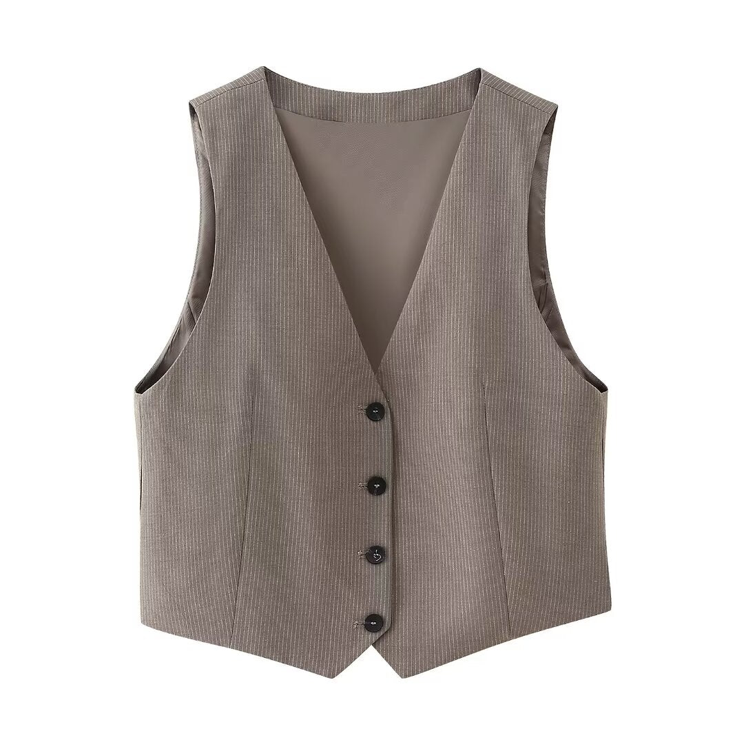 Women's French Ptripe Suit Vest Trousers Suit