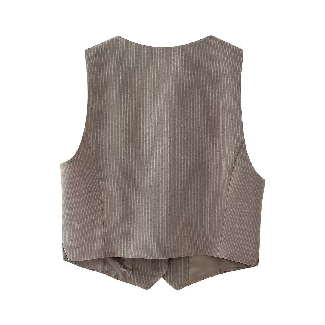 Women's French Ptripe Suit Vest Trousers Suit