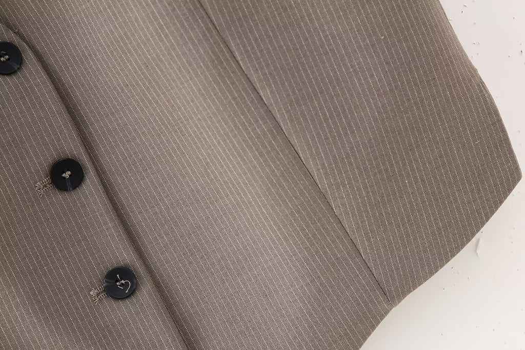 Women's French Ptripe Suit Vest Trousers Suit