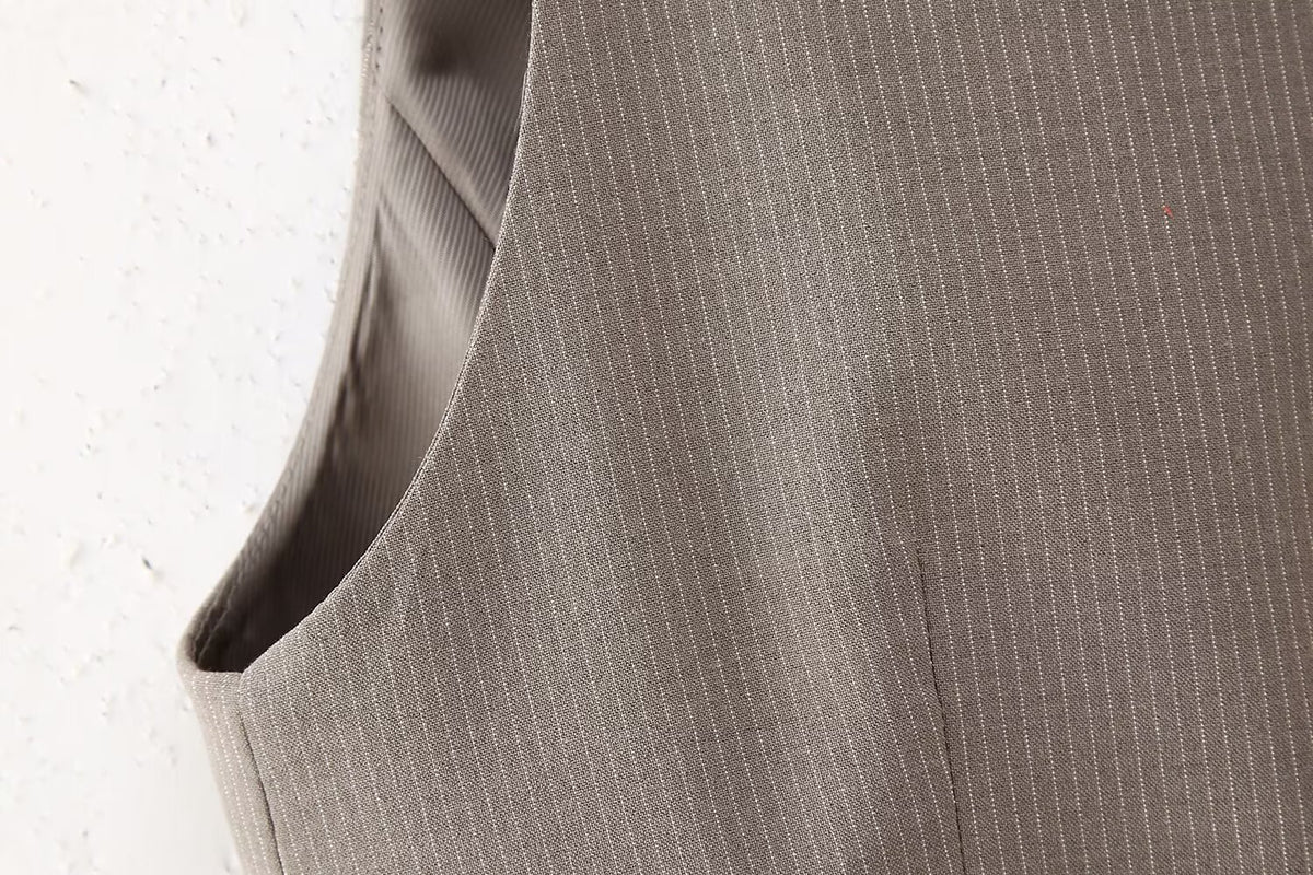 Women's French Ptripe Suit Vest Trousers Suit