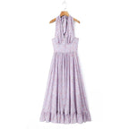Women's Halter Floral Ruffle Smocked A-Line Maxi Dress