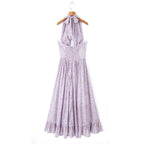 Women's Halter Floral Ruffle Smocked A-Line Maxi Dress
