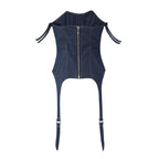 's Retro Denim Design Slim Fit Sleeveless Top Cropped Short Vest