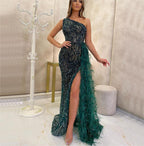Color Sequined Fairy Long Sleeveless Slim Mid Length Evening Dress