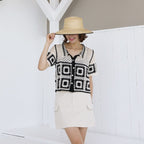 Crochet Collared Short Sleeve Sweater