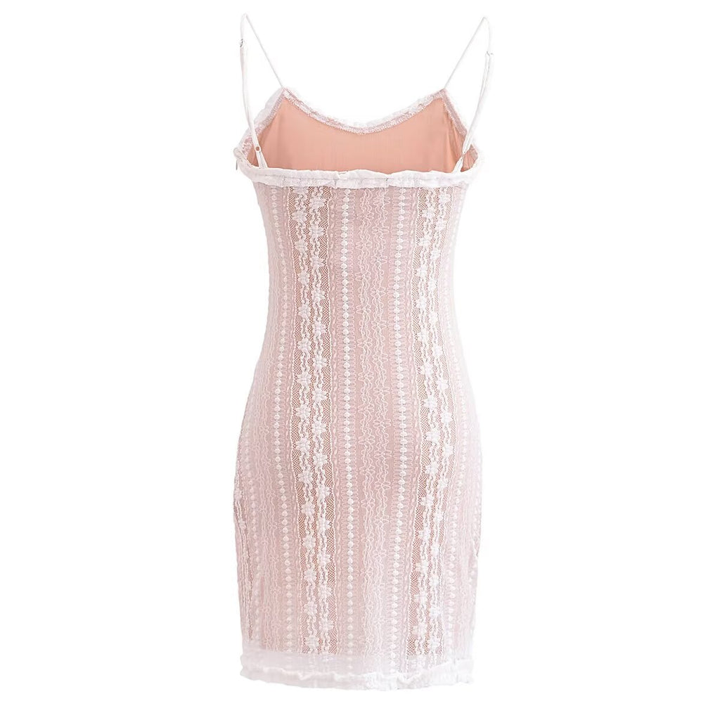 Lace Spaghetti-Strap Bodycon Midi Dress