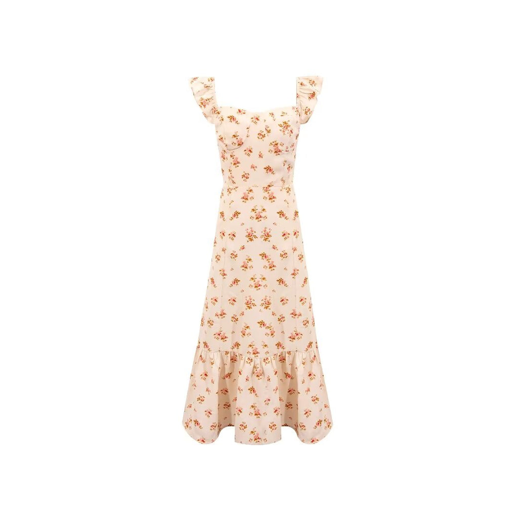 Women's Ruffle-Trim Floral Square-Neck Midi Dress