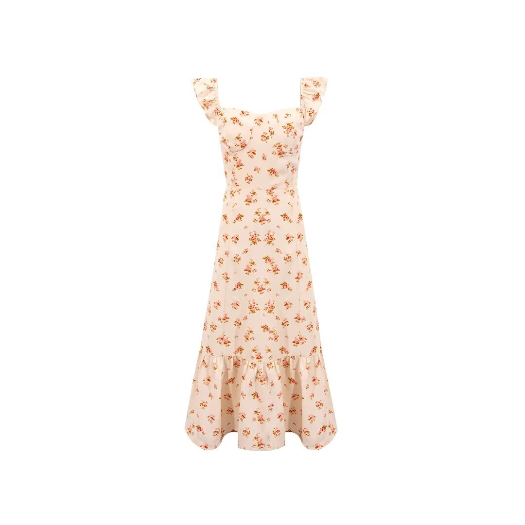 Women's Ruffle-Trim Floral Square-Neck Midi Dress