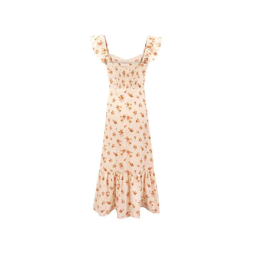 Spring Women Ruffled Printed Midi Dress