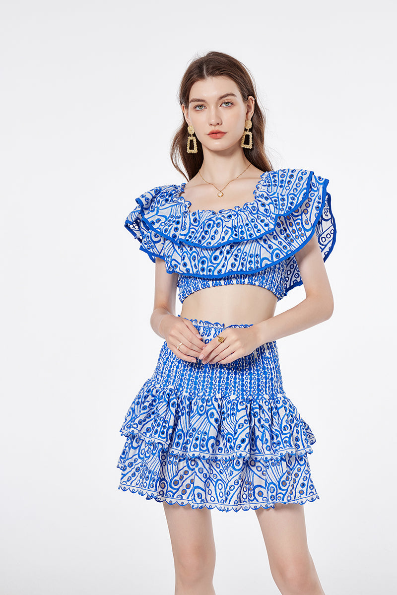 Women's Embroidered Off-Shoulder Top & Skirt Set