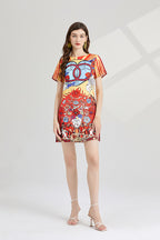 Women's 's Printed Short-Sleeve A-Line Dress