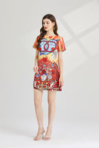 Women's 's Printed Short-Sleeve A-Line Dress