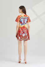 Women's 's Printed Short-Sleeve A-Line Dress