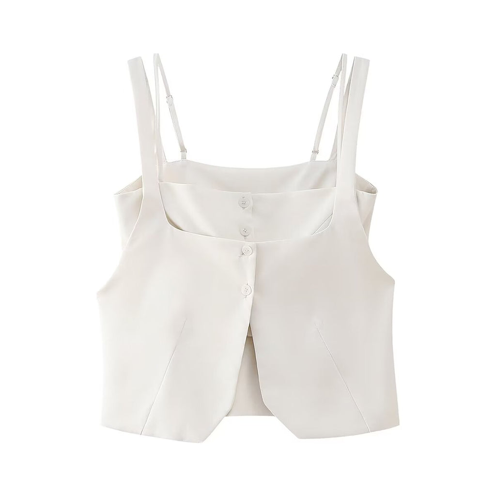 's Casual Simple Buttons Decorative Sling Vest Two Piece Set Top