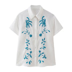 Fashionable Embroidered Short-Sleeve Shirt Pull Out Shorts Two-Piece Set