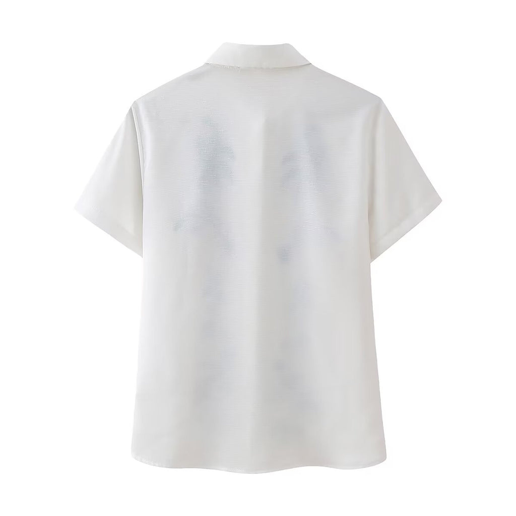 Fashionable Embroidered Short-Sleeve Shirt Pull Out Shorts Two-Piece Set
