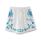 Fashionable Embroidered Short-Sleeve Shirt Pull Out Shorts Two-Piece Set