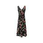 Women's Retro Deep V Plunge Neck Printed Sleeveless Vest Dress Ladies Bra Front Lace Up Slim Fit Midi Dress Summer