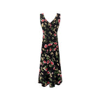 Women's Retro Deep V Plunge Neck Printed Sleeveless Vest Dress Ladies Bra Front Lace Up Slim Fit Midi Dress Summer