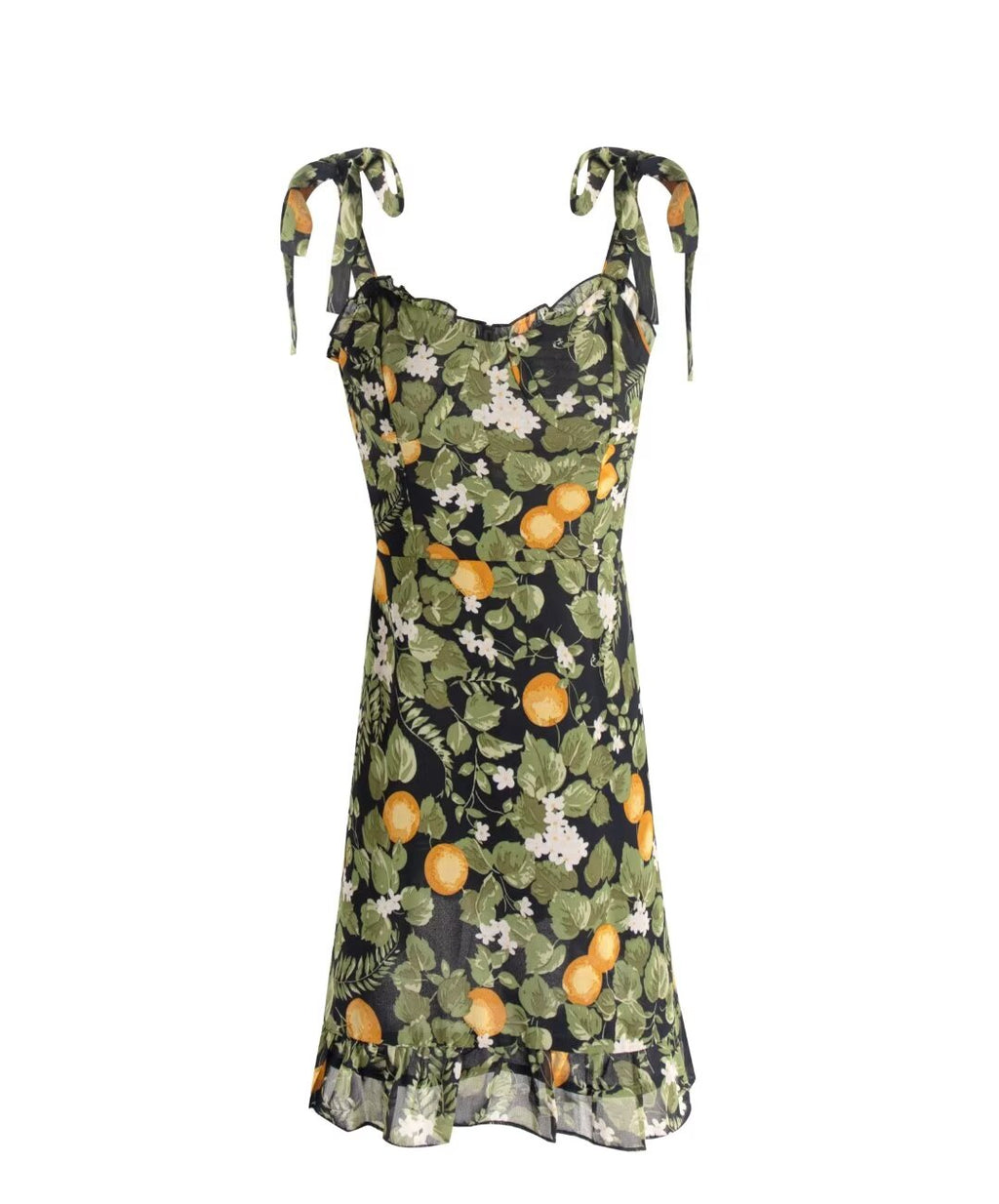 Women's French Lemon-Print V-Neck Vacation Mini Dress