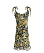 Women's French Lemon-Print V-Neck Vacation Mini Dress