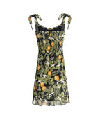 Women's French Lemon-Print V-Neck Vacation Mini Dress