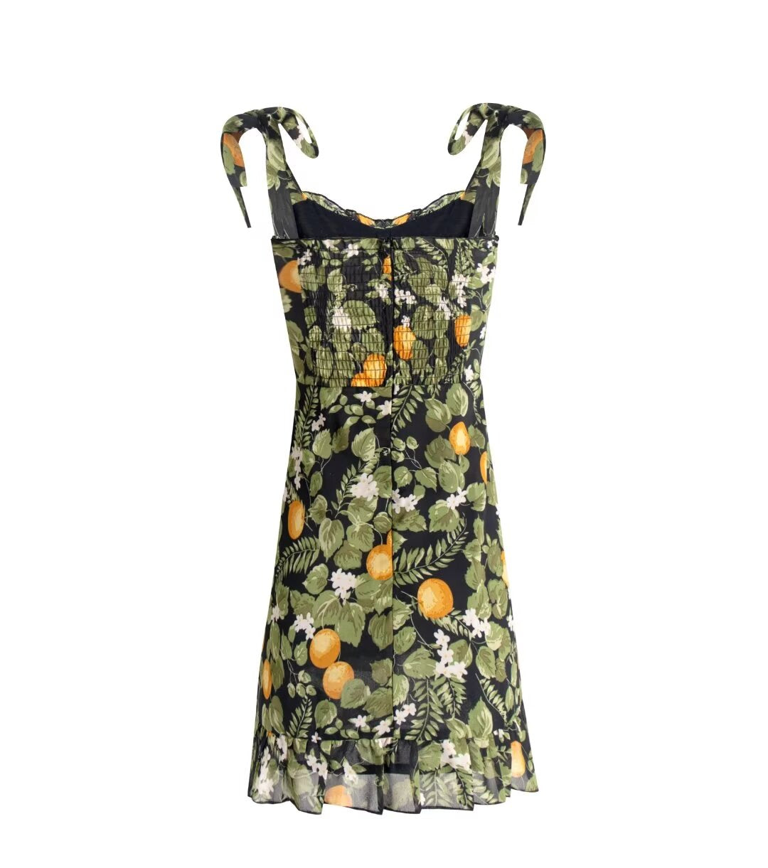 Women's French Lemon-Print V-Neck Vacation Mini Dress