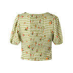 Women's Green Plaid Smocked Cropped Top