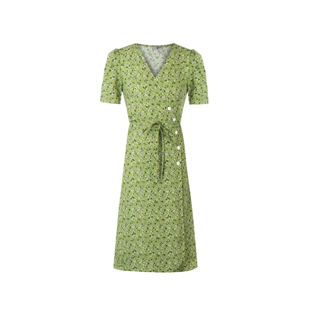 Women's Floral V-Neck Wrap Midi Dress