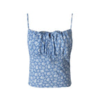 Women’s Blue Floral Backless Pleated Crop Camisole