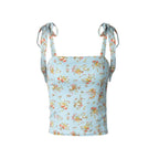 Women’s Light Blue Floral Bow Tie Crop Camisole