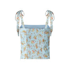 Women’s Light Blue Floral Bow Tie Crop Camisole