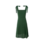 Women's Green Lace-Up Cami Slit A-Line Midi Dress
