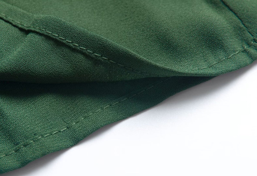 Women's Green Lace-Up Cami Slit A-Line Midi Dress