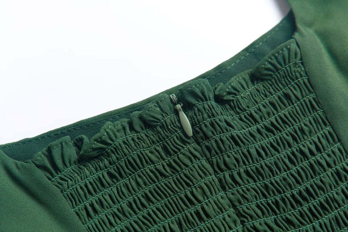 Women's Green Lace-Up Cami Slit A-Line Midi Dress