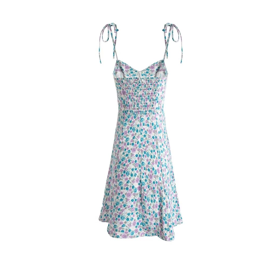 Women's Blue Purple Floral Backless Dress