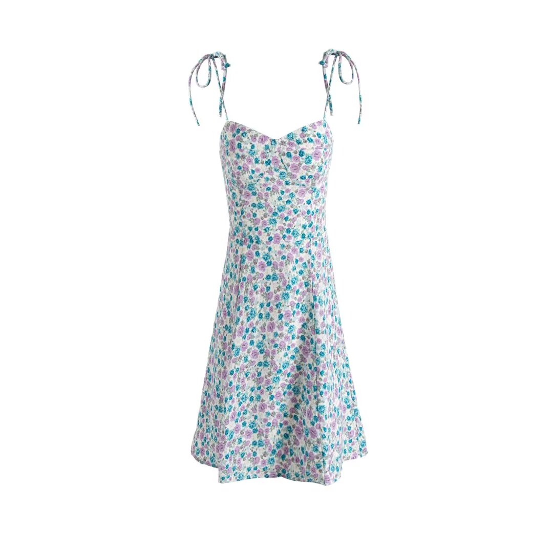 Women's Blue Purple Floral Backless Dress