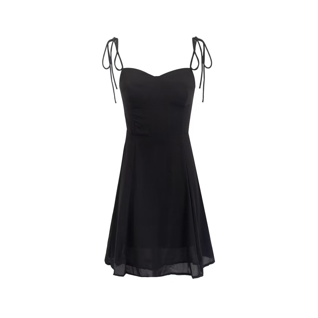 Women's Early Spring Vacation Simple Black Basic Casual Lace Up Strap Dress