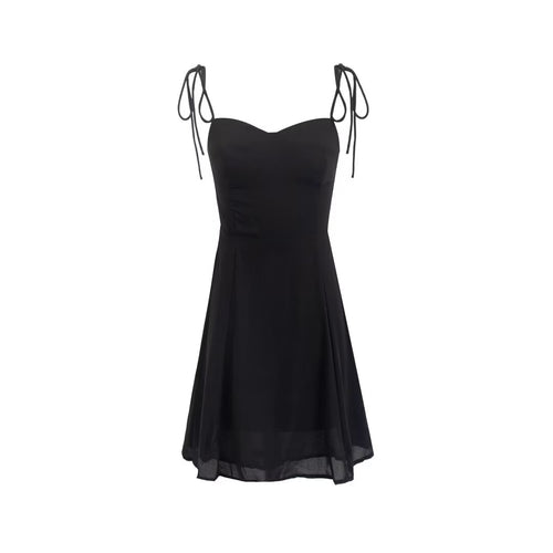 Early Spring Vacation Simple Black Basic Casual Lace Up Strap Dress