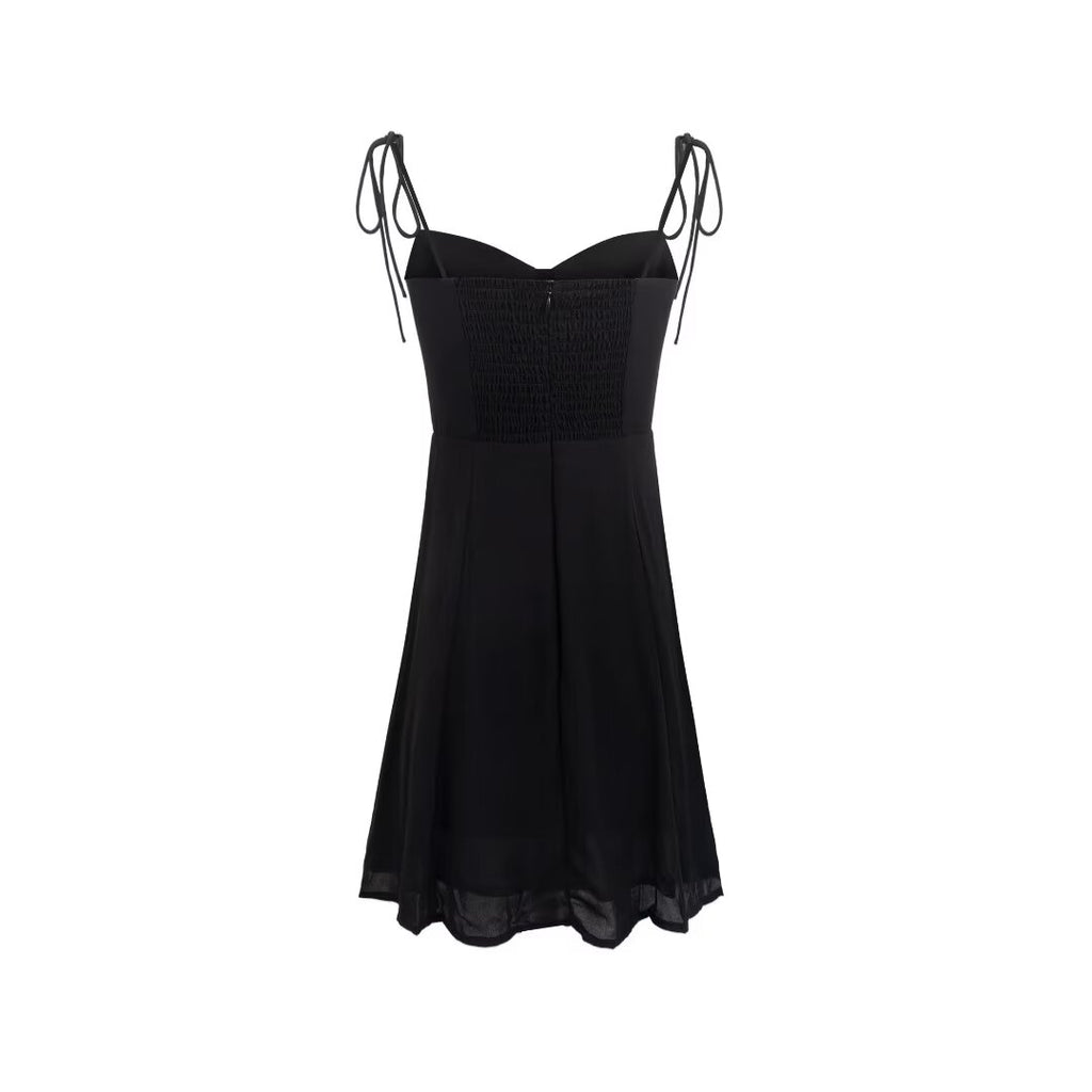 Women's Early Spring Vacation Simple Black Basic Casual Lace Up Strap Dress