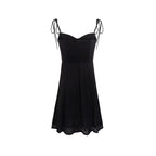 Women's Early Spring Vacation Simple Black Basic Casual Lace Up Strap Dress