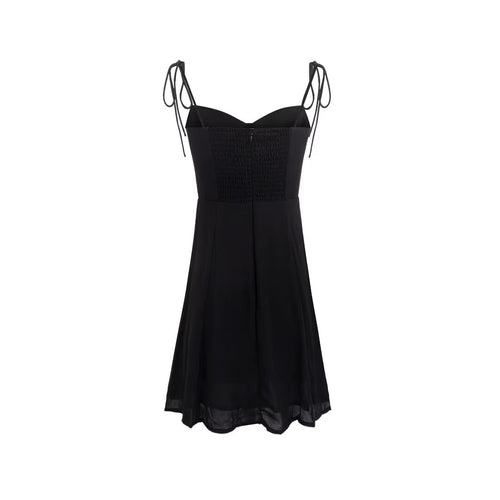 Early Spring Vacation Simple Black Basic Casual Lace Up Strap Dress