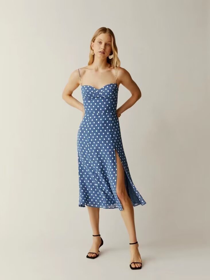 Women's Retro V Neck Polka Dot Dress